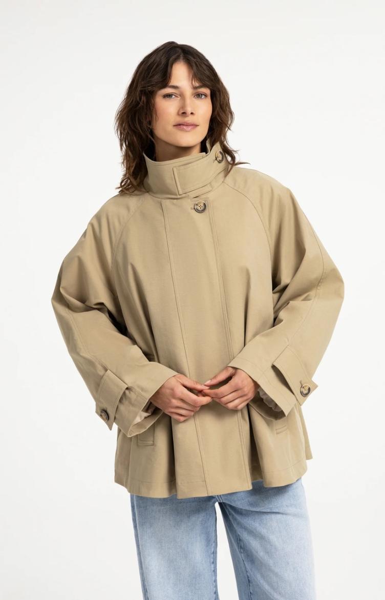 A-Linien-Trenchjacke mit Stehkragen Olive gray green