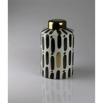 Vase schwarz weiss gold klein B14/L14/H23.5 CM
