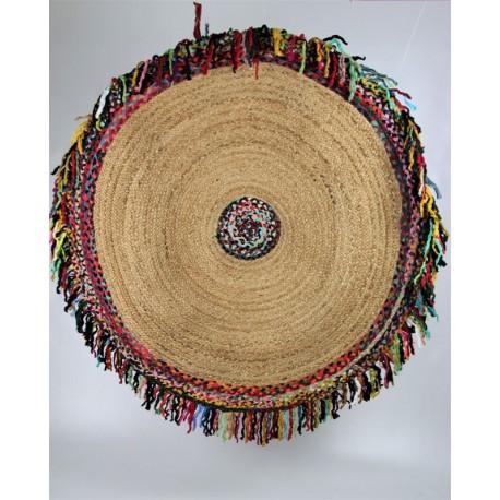 Teppich bunt Fransen 120 cm Jute/cotton