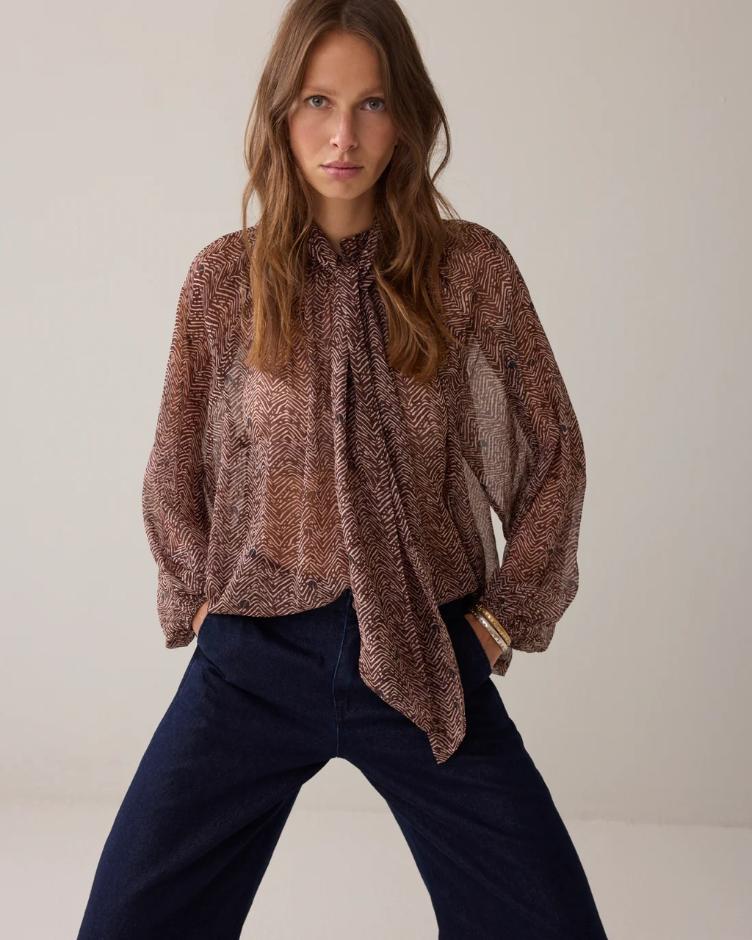 Bluse dark chocolate Mit Zick-Zack Print