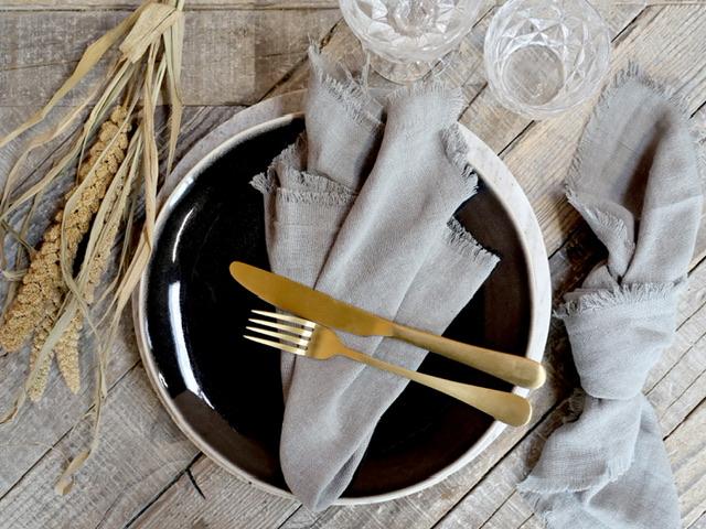 Serviette mit Fransenkante Set von 4, L40/B40 cm grau