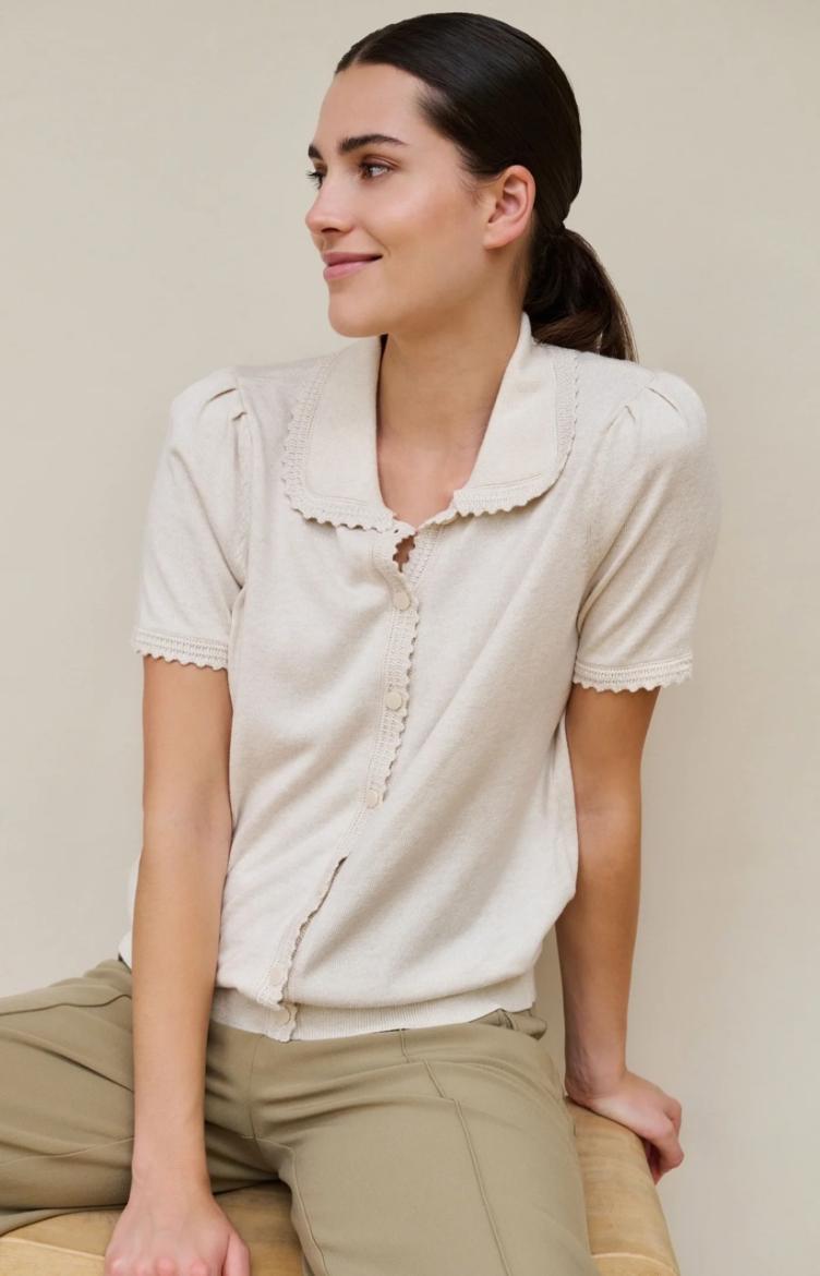 Cardigan kurzarm beige melange