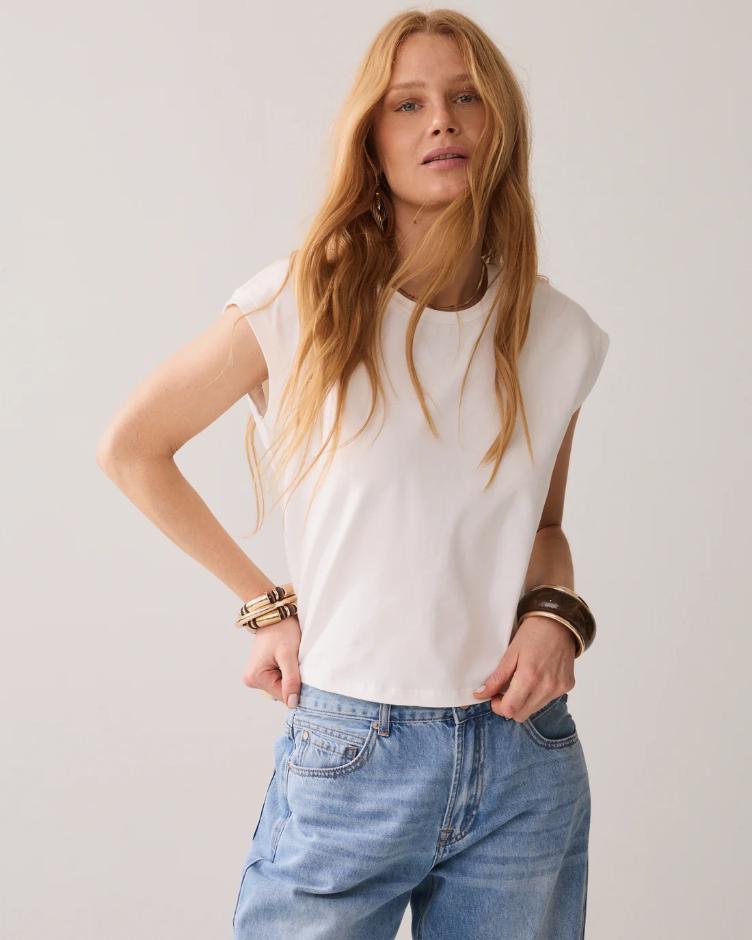 Cropped T-Shirt mit Schleife weiss