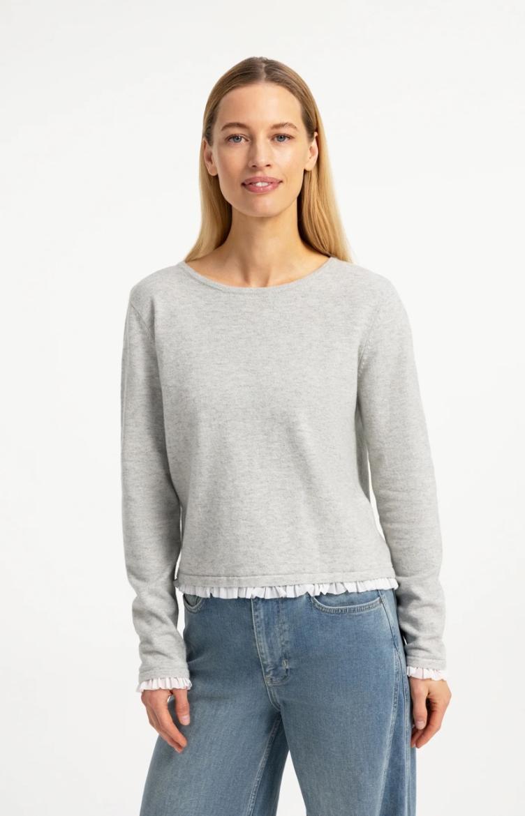Feinstrick-Oberteil mit Rüschenborten Medium grey