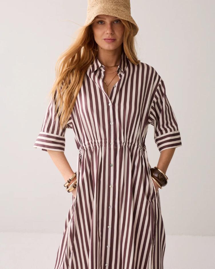 Gestreiftes Hemdblusenkleid lila