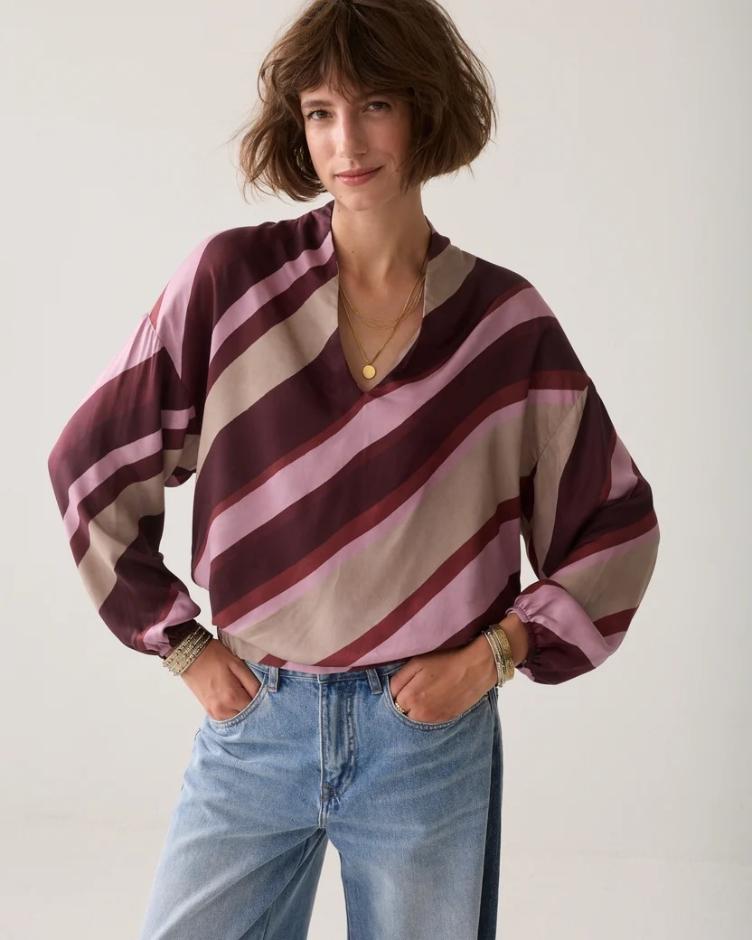 Gestreiftes Oberteil Ecovero dark burgundy