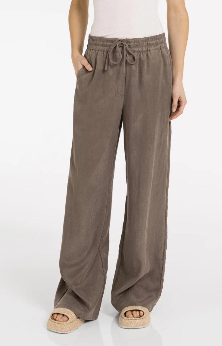 Gewebte Hose mit weitem Bein und elastischem Bund Washed Brown