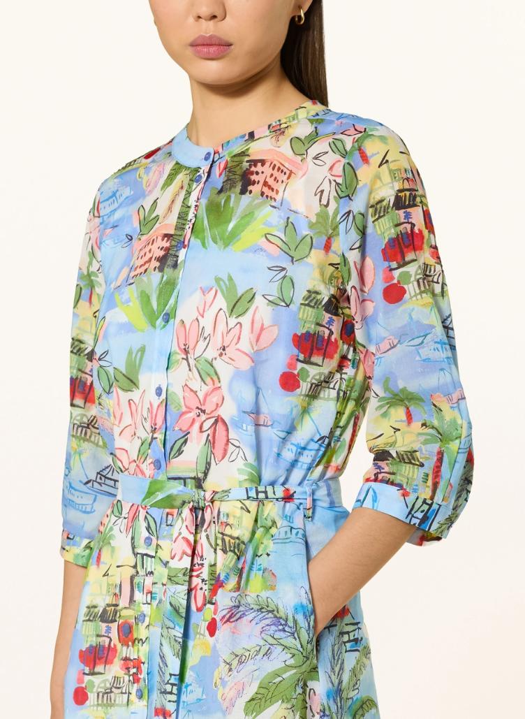 Hemdblusenkleid mit 3/4 Arm in hellblau / rot / grün