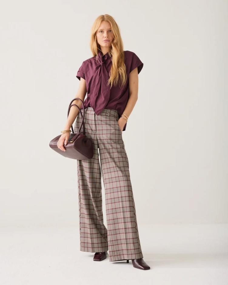 Karierte Hose mit Paspel burgundy