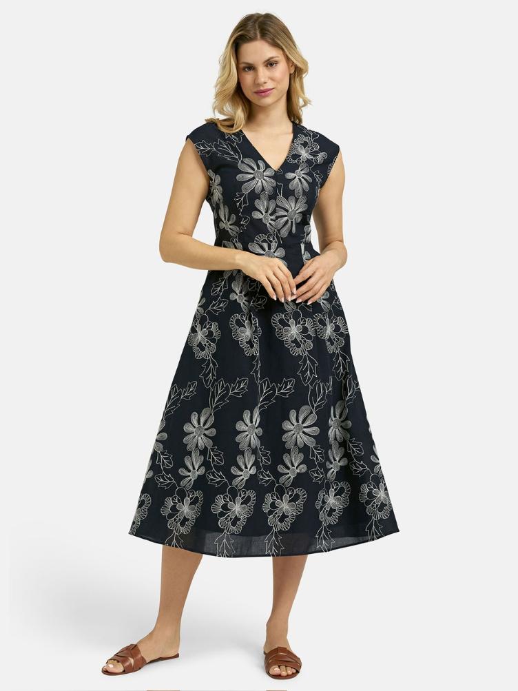 Kleid Navy Print mit Stickerei