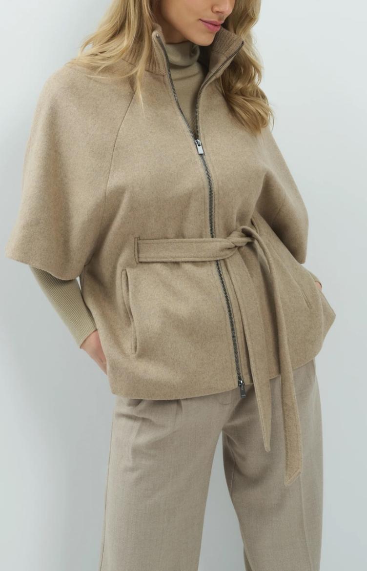 Ponchojacke mit geripptem Kragen und Gürtel Pure cashmere grey