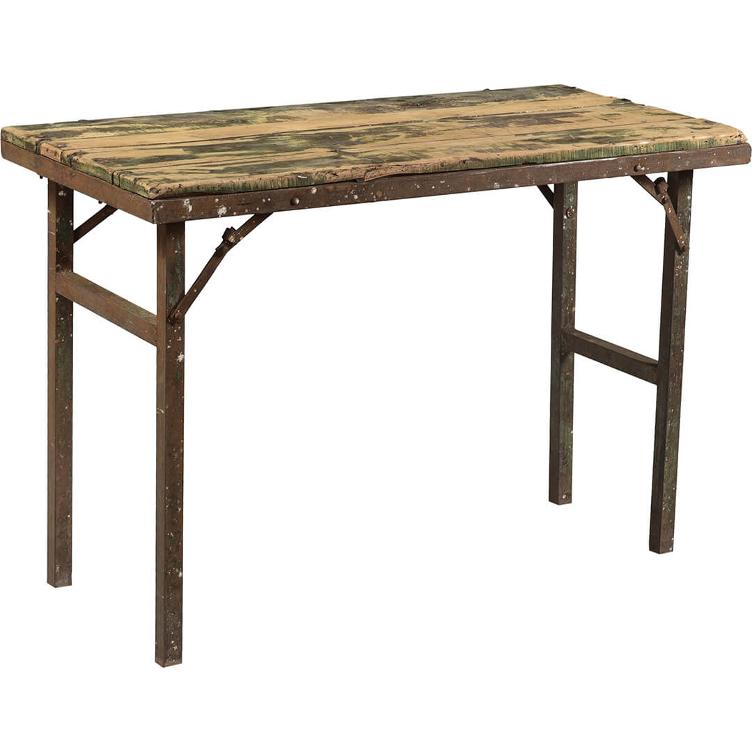 Kleiner, rustikaler Tisch aus Holz/Eisen 108x53x76 cm