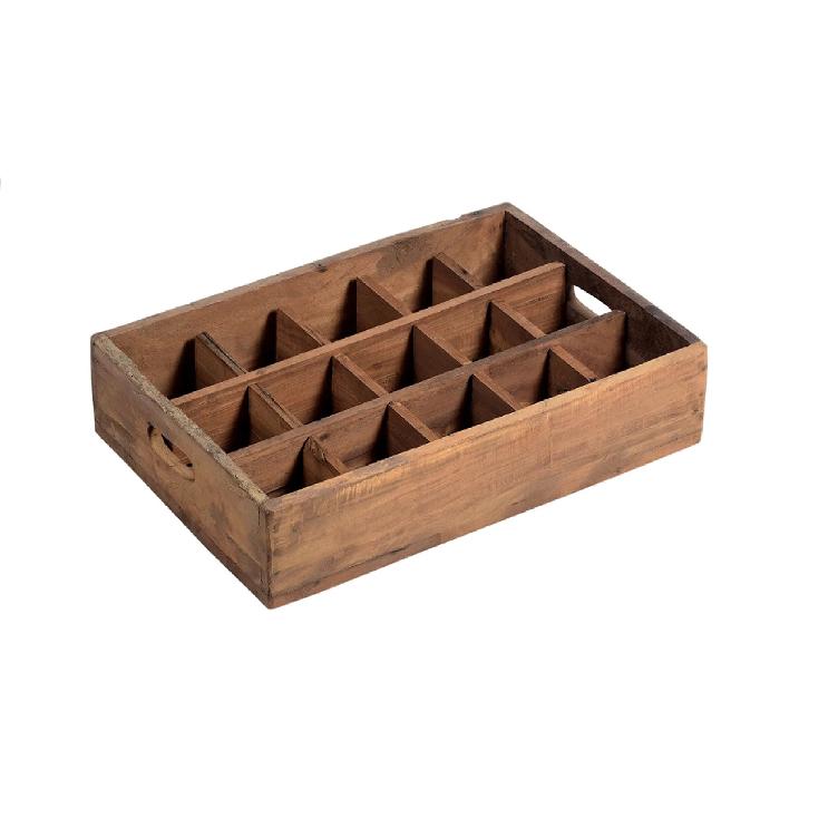 Altes Holztablett mit 15 Fächern